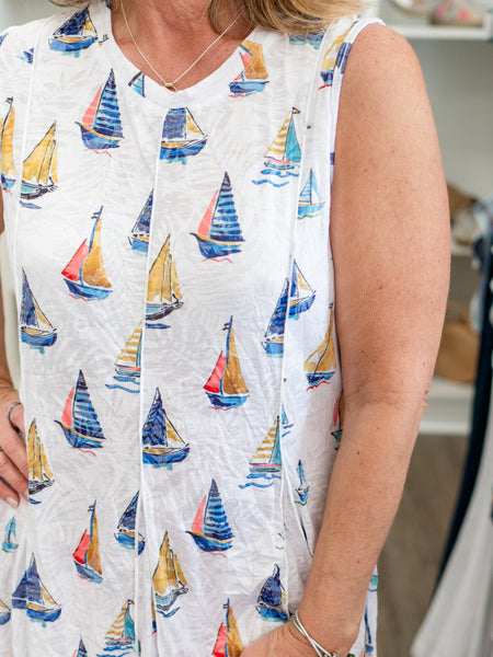Sleeveless Sailboat Print Dress by Shana