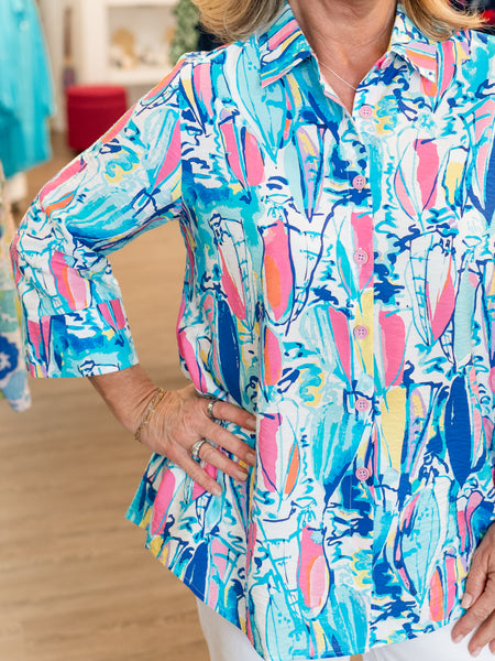 Aqua Abstract Print Top by Shana