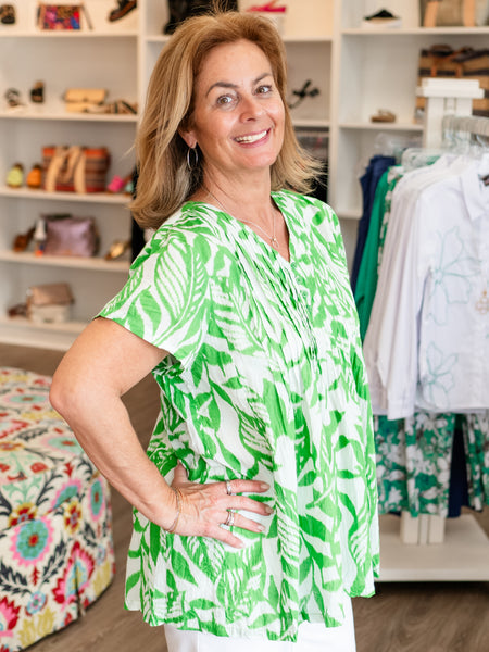 Hayman Green Pleated Top by Orientique