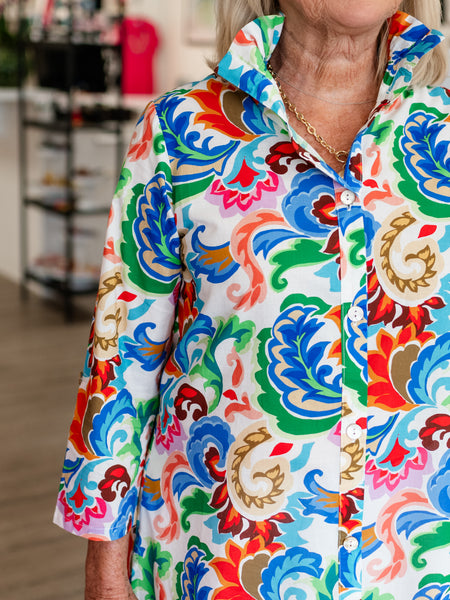Moroccan Tile Print 3/4 Slv Shirt by Toofan