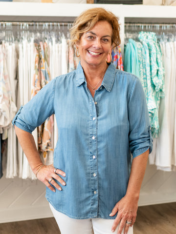 Chambray Button Down Top by Toofan