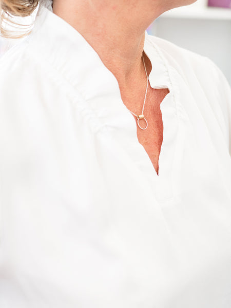 3/4 Sleeve Ruffle Trim White Top by Toofan