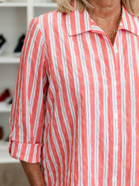 Palm Beach Stripe Ribbon Trim Tunic Papaya by Habitat
