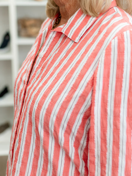 Palm Beach Stripe Ribbon Trim Tunic Papaya by Habitat