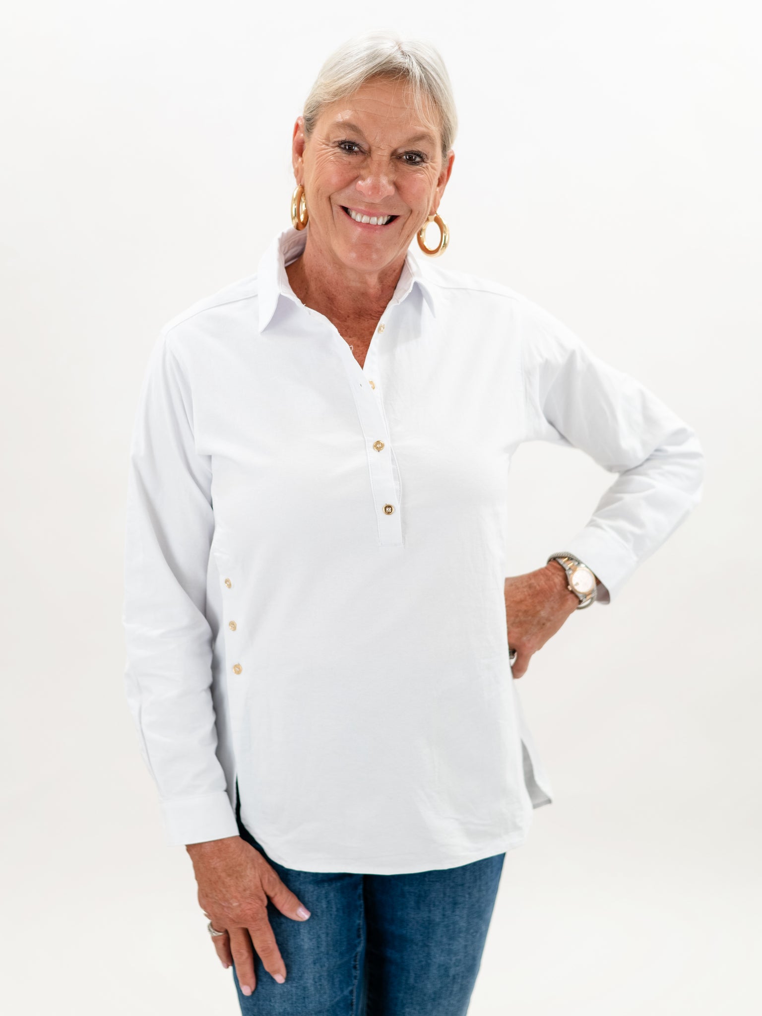 Savannah Tunic in White Oxford by Duffield Lane