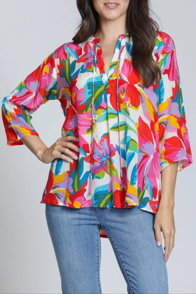 V-Neck w/ Tassel Vibrant Tropical Burst by APNY