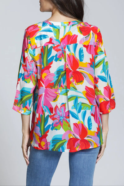 V-Neck w/ Tassel Vibrant Tropical Burst by APNY