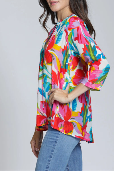V-Neck w/ Tassel Vibrant Tropical Burst by APNY