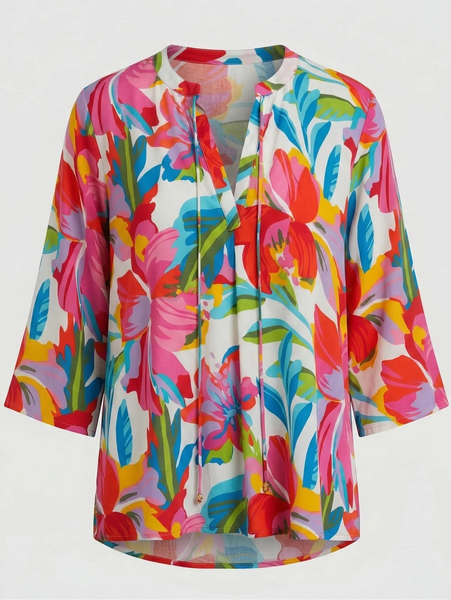 V-Neck w/ Tassel Vibrant Tropical Burst by APNY