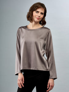 Satin Scoopneck Taupe Grey Tee by Insight