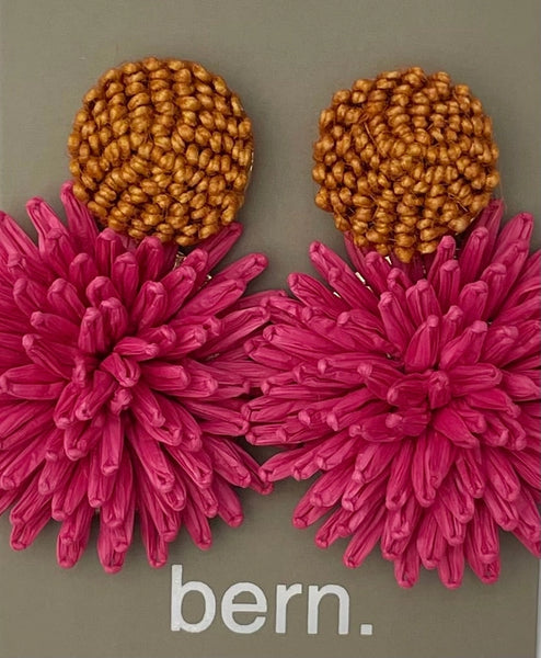 Raffia Bloom Statement Earrings – Hot Pink by Two Forty Two