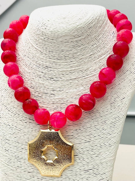 Chic Quatrefoil Pendant Necklace Raspberry by Two Forty Two
