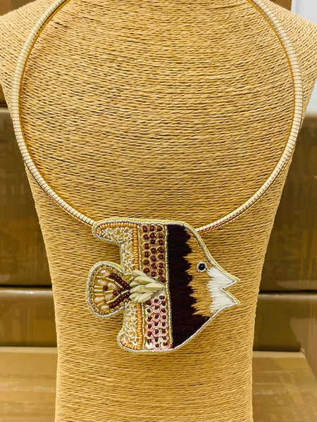 Hand-Beaded Fish Pendant Collar Necklace by Two Forty Two