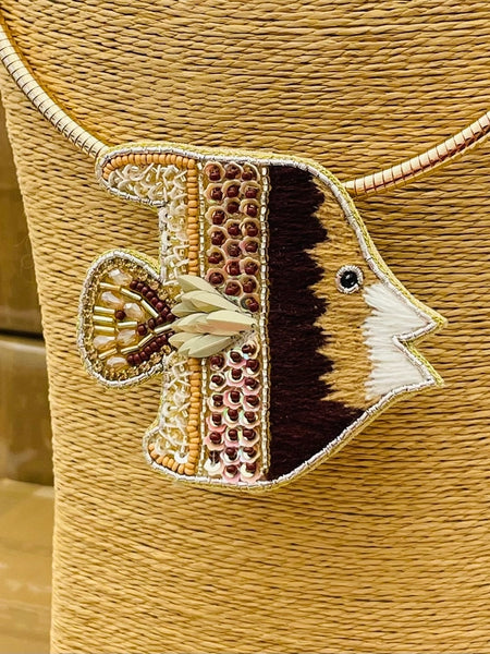 Hand-Beaded Fish Pendant Collar Necklace by Two Forty Two