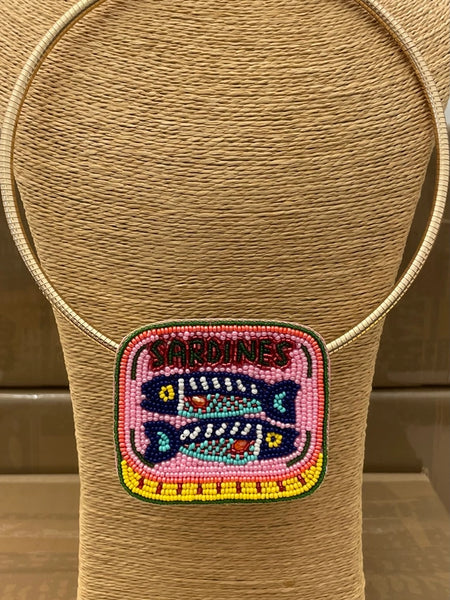 Hand-Beaded Sardines Pendant Collar Necklace by Two Forty Two