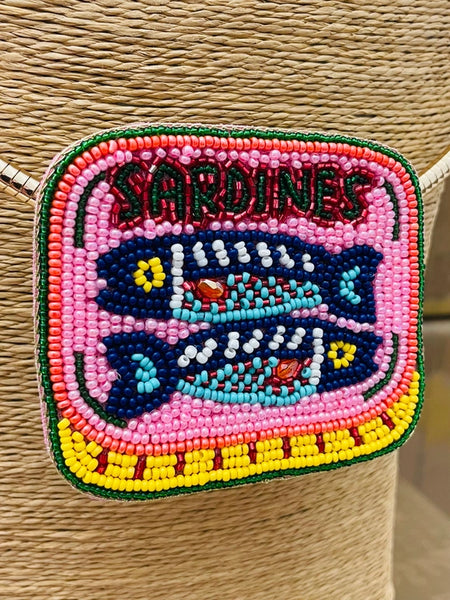 Hand-Beaded Sardines Pendant Collar Necklace by Two Forty Two