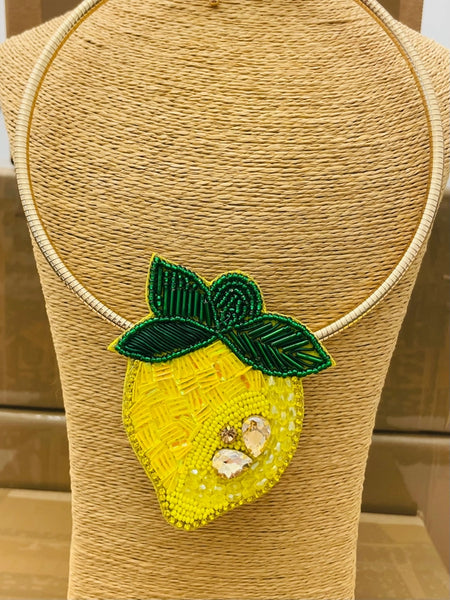 Hand-Beaded Lemon Pendant Collar Necklace by Two Forty Two