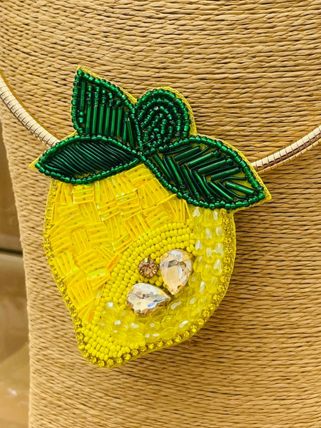 Hand-Beaded Lemon Pendant Collar Necklace by Two Forty Two
