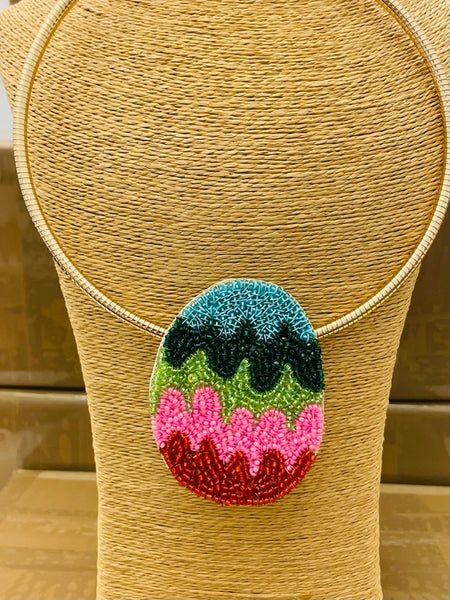 Hand-Beaded Abstract Pendant Collar Necklace by Two Forty Two