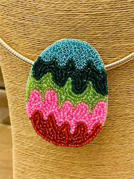 Hand-Beaded Abstract Pendant Collar Necklace by Two Forty Two