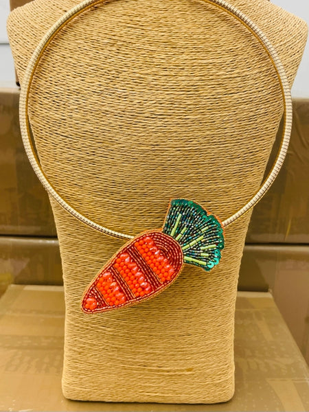 Hand-Beaded Carrot Pendant Collar Necklace by Two Forty Two