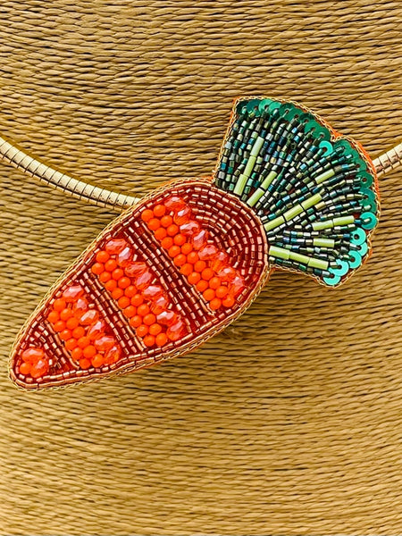 Hand-Beaded Carrot Pendant Collar Necklace by Two Forty Two
