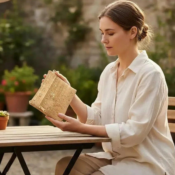 Wristlet w/ Front Zip Gold Flecked Cork by Natalie Therese