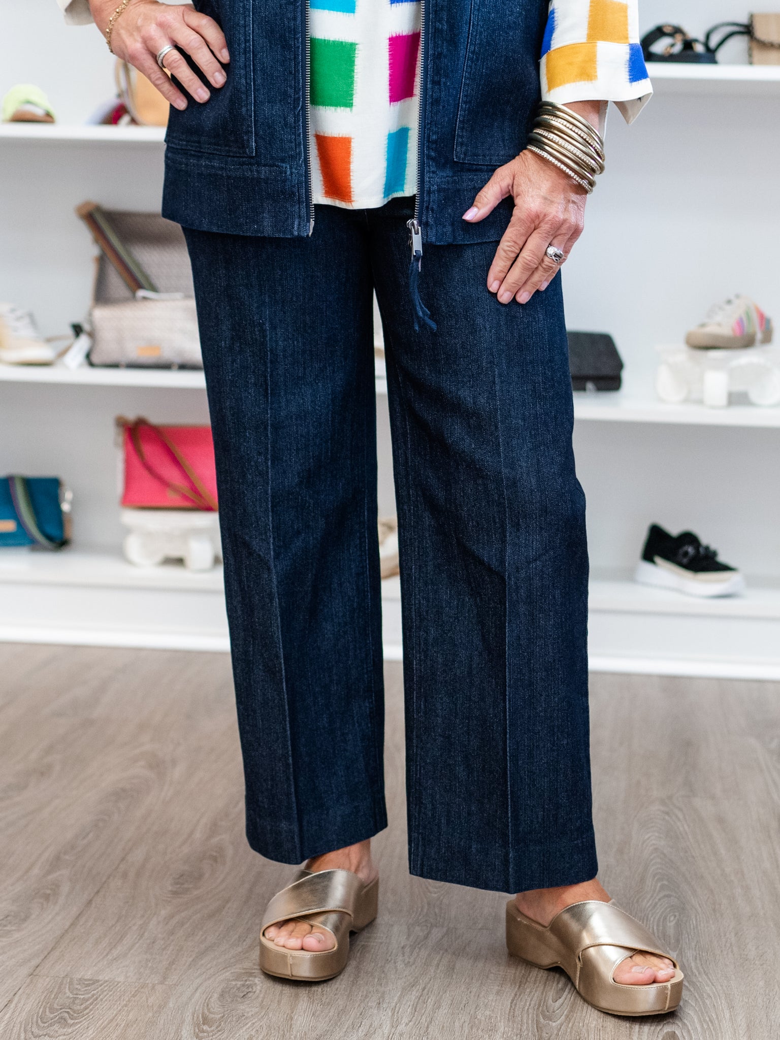 Cropped Wide Leg Denim Trouser by A' La Carte