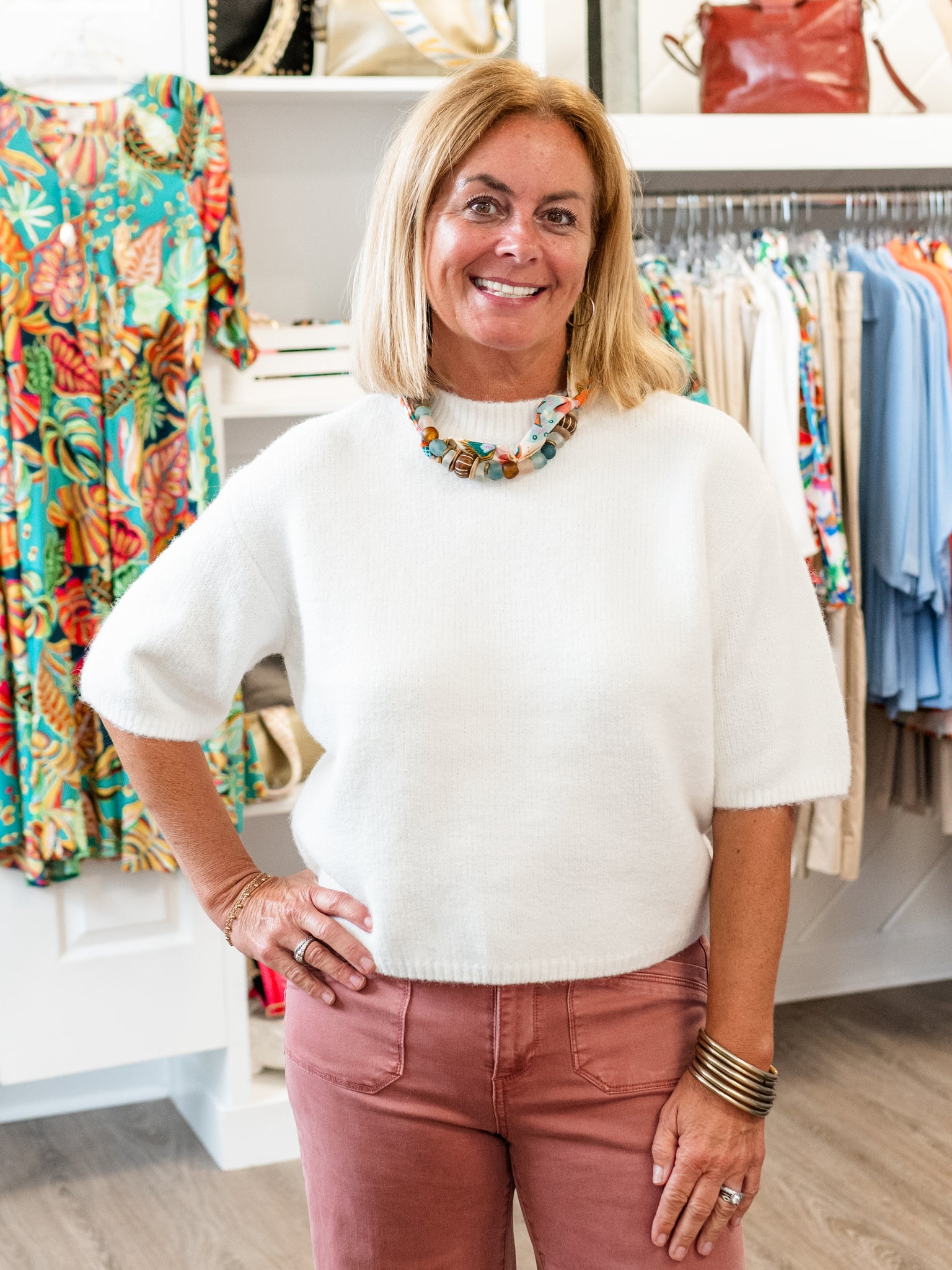 Elbow Sleeve Balloon Shape Sweater Ecru by Charlie B