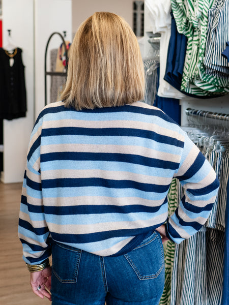 Yarn Dye Striped Sweater Navy by Charlie B