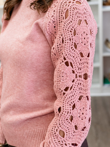Mock Neck Sweater w/ Crochet Sleeves HPrimrose by Charlie B