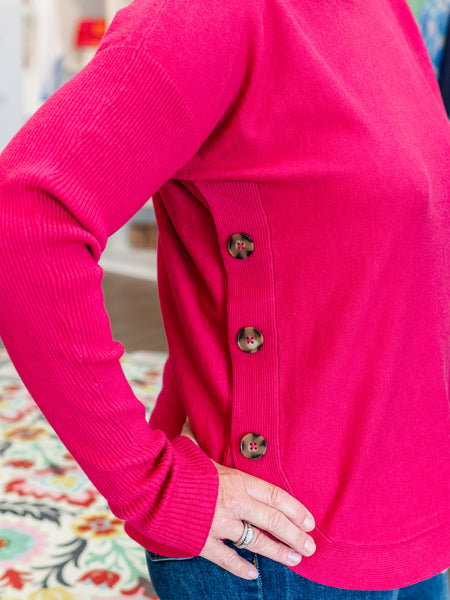 Boat Neck Sweater w/ Side Buttons HHibiscus by Charlie B