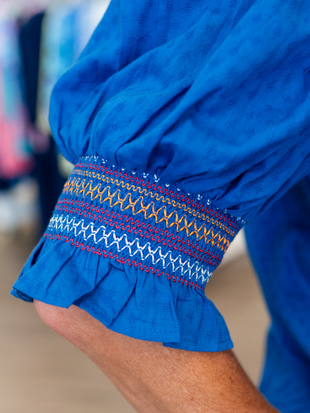 Cobalt Embroidery Blouse by Tru Luxe