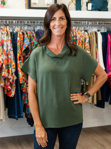 Short Sleeve Mockneck Top Army by Shana