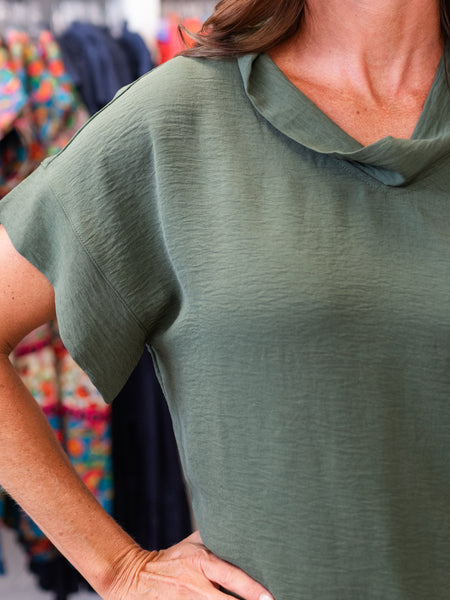 Short Sleeve Mockneck Top Army by Shana