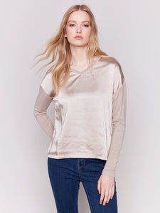 Jersey V-Neck Knit Top Almond by Charlie B