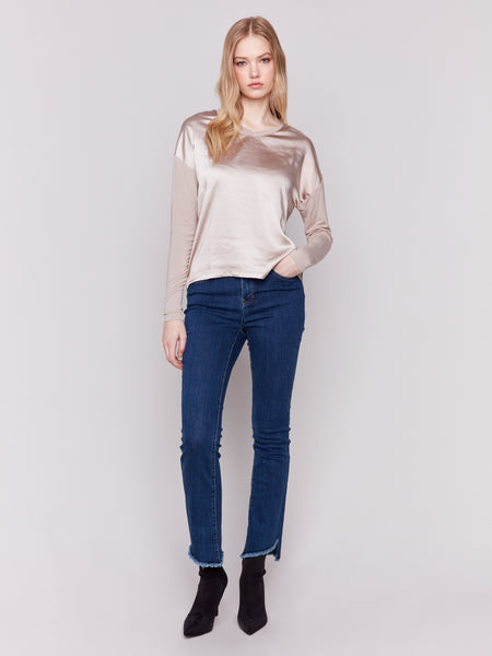 Jersey V-Neck Knit Top Almond by Charlie B