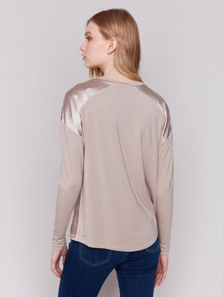 Jersey V-Neck Knit Top Almond by Charlie B