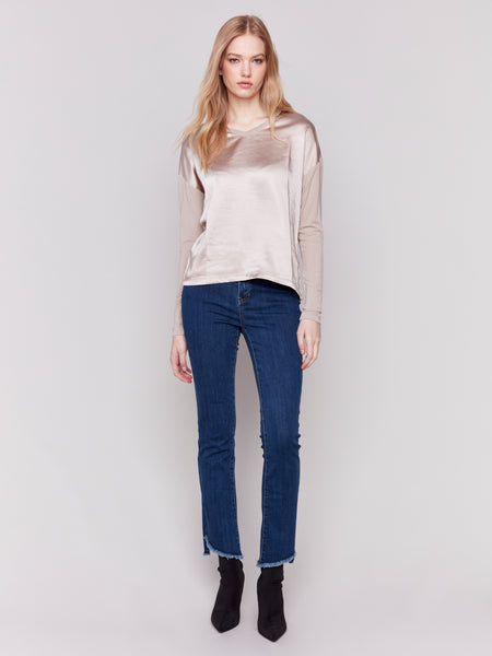 Jersey V-Neck Knit Top Almond by Charlie B