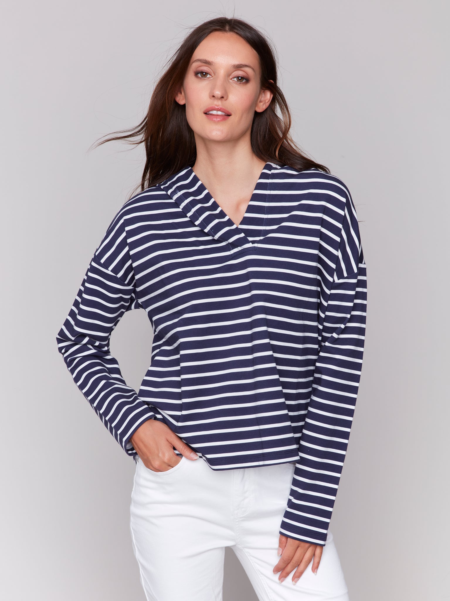 Striped French Terry Hoodie by Charlie B