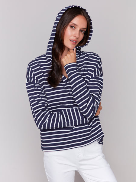 Striped French Terry Hoodie by Charlie B