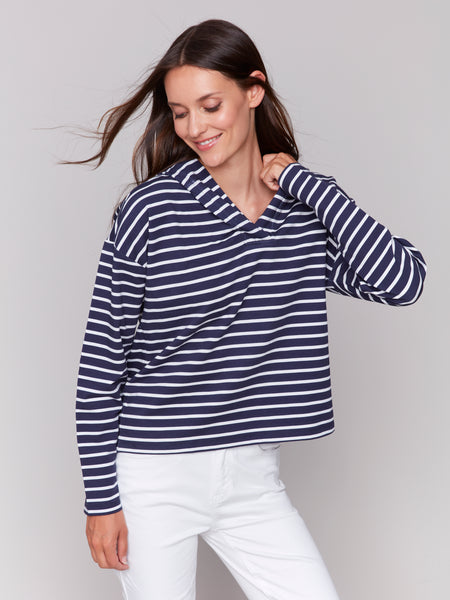 Striped French Terry Hoodie by Charlie B