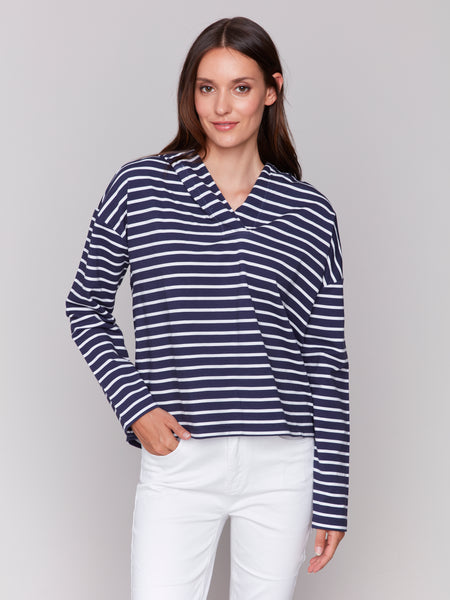 Striped French Terry Hoodie by Charlie B