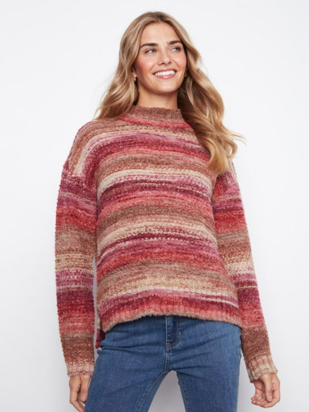 L/S Drop Shoulder Mock Neck High-Low Sweater by Charlie B