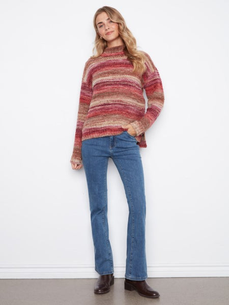 L/S Drop Shoulder Mock Neck High-Low Sweater by Charlie B