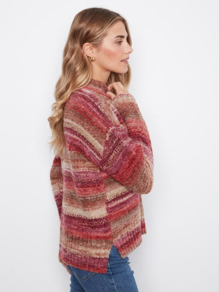 L/S Drop Shoulder Mock Neck High-Low Sweater by Charlie B