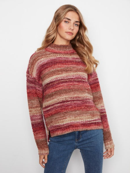 L/S Drop Shoulder Mock Neck High-Low Sweater by Charlie B