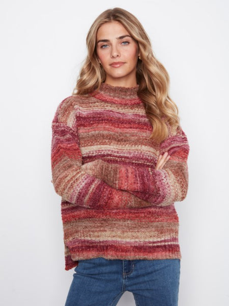 L/S Drop Shoulder Mock Neck High-Low Sweater by Charlie B