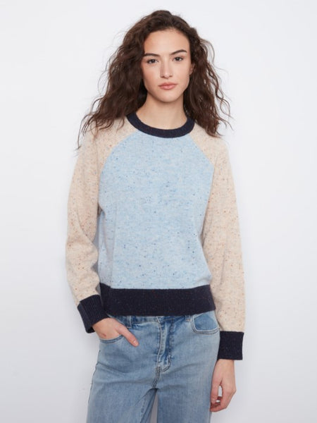 Raglan L/S Crew Neck Color Block Sweater by Charlie B