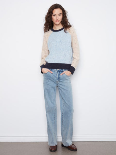 Raglan L/S Crew Neck Color Block Sweater by Charlie B